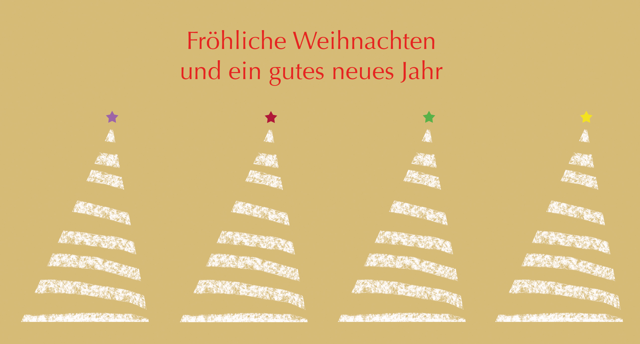 Weihnachtskarte "Bäume mit bunten Sterne mit Text"