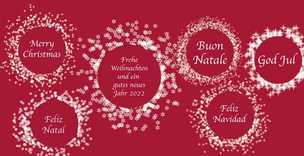 Weihnachtskarte "Kugeln mit Text und Schneeflocke 2022"