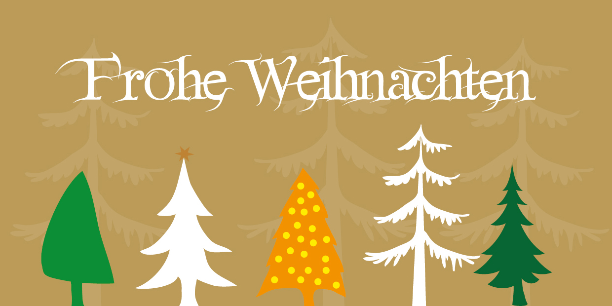 Weihnachtskarte "Goldorange grünweiß Tannen"