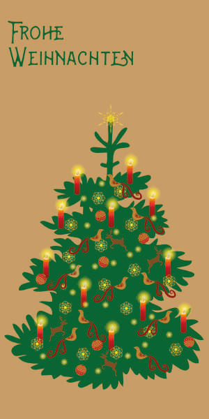 Weihnachtskarte "Geschmückte Tanne hellbraun"
