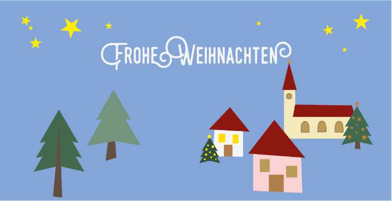 Weihnachtskarte "Häuser und Tannen"